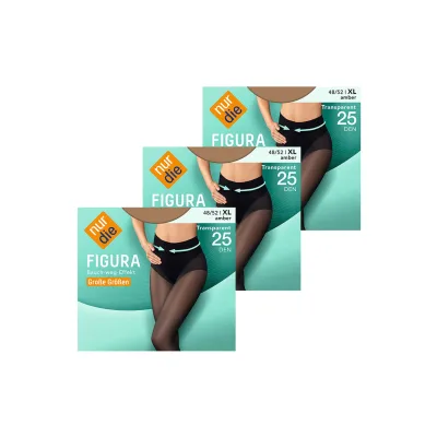 NUR DIE Damen Feinstrumpfhose Figura Große Größen 25 DEN 3er Pack