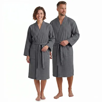 NYVI Bademantel NYVISpa Waffelpique - Unisex Saunamantel für Damen & Herren aus 100% Baumwolle - luftig leichter & atmungsaktiv Farbe:Anthrazit;Größe:XL