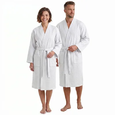 NYVI Bademantel NYVISpa Waffelpique - Unisex Saunamantel für Damen & Herren aus 100% Baumwolle - luftig leichter & atmungsaktiv Farbe:Weiß;Größe:3XL