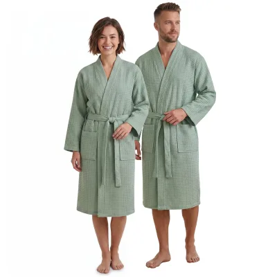 NYVI Bademantel NYVISpa Waffelpique - Unisex Saunamantel für Damen & Herren aus 100% Baumwolle - luftig leichter & atmungsaktiv Größe:S;Farbe:Mintgrün