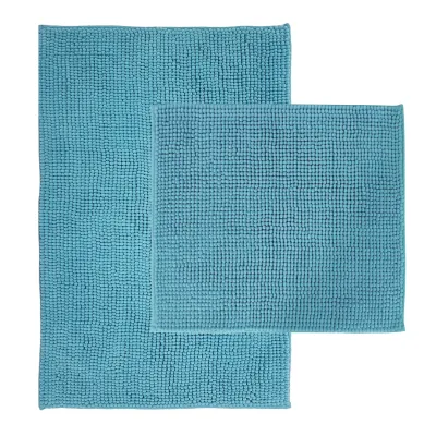 NYVI Badematte NYVISpa Chenille Rechteckig - Badezimmerteppich - Rutschfest, Saugfähig, Schnell Trocknend, Fußbodenheizung geeignet, Waschbar, Weich Farbe:Aqua;Größe:Set 45x50 + 50x80 cm