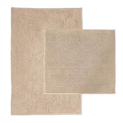 NYVI Badematte NYVISpa Chenille Rechteckig - Badezimmerteppich - Rutschfest, Saugfähig, Schnell Trocknend, Fußbodenheizung geeignet, Waschbar, Weich Farbe:Beige;Größe:Set 45x50 + 50x80 cm