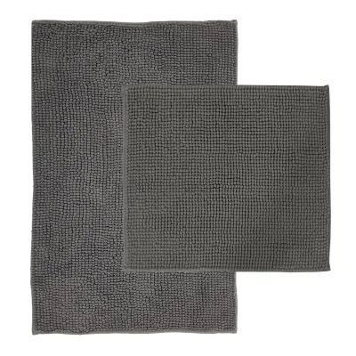 NYVI Badematte NYVISpa Chenille Rechteckig - Badezimmerteppich - Rutschfest, Saugfähig, Schnell Trocknend, Fußbodenheizung geeignet, Waschbar, Weich Farbe:Grau;Größe:Set 45x50 + 50x80 cm