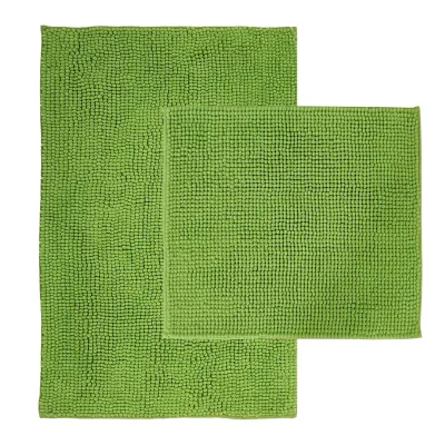 NYVI Badematte NYVISpa Chenille Rechteckig - Badezimmerteppich - Rutschfest, Saugfähig, Schnell Trocknend, Fußbodenheizung geeignet, Waschbar, Weich Farbe:Grün;Größe:Set 45x50 + 50x80 cm