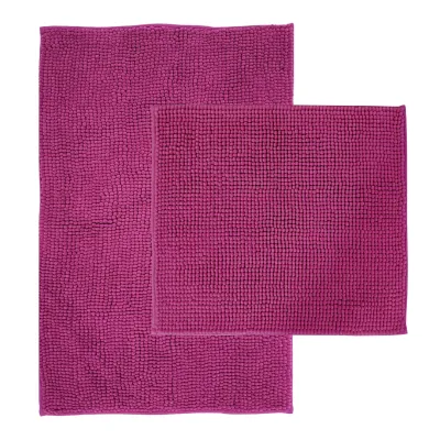 NYVI Badematte NYVISpa Chenille Rechteckig - Badezimmerteppich - Rutschfest, Saugfähig, Schnell Trocknend, Fußbodenheizung geeignet, Waschbar, Weich Farbe:Lila;Größe:Set 45x50 + 50x80 cm