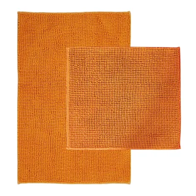 NYVI Badematte NYVISpa Chenille Rechteckig - Badezimmerteppich - Rutschfest, Saugfähig, Schnell Trocknend, Fußbodenheizung geeignet, Waschbar, Weich Farbe:Orange;Größe:Set 45x50 + 50x80 cm