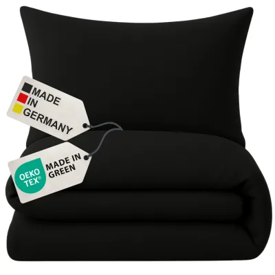 NYVI Biber Winter Bettwäsche Deluxe mit Reißverschluss - Flauschige Bettgarnitur, 100% Baumwolle, 145g/m², Einlaufschutz Farbe:Schwarz;Größe:155x220 cm