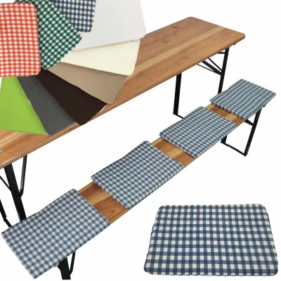 NYVI Bierbank Sitzkissen 36x25 cm NYVIGala 4er Set - Komfortable Sitzpolster für Bierbänke - Bierbankkissen mit elastischer Klettband Befestigung Farbe:Blau Kariert