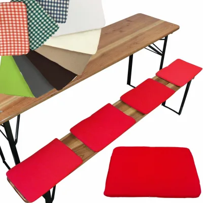 NYVI Bierbank Sitzkissen 36x25 cm NYVIGala 4er Set - Komfortable Sitzpolster für Bierbänke - Bierbankkissen mit elastischer Klettband Befestigung Farbe:Rot