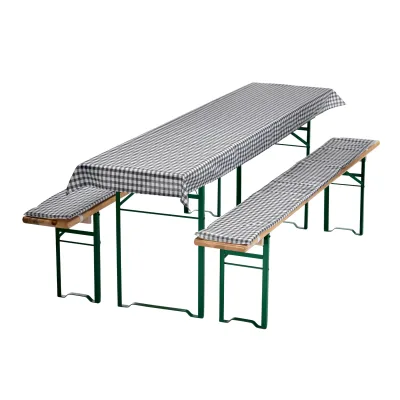NYVI Bierbankauflagen Set NYVIGala 3 teilig - Auflagen für Bierzeltgarnitur - Tischdecke für Biertisch & Sitzpolster für Bierbänke Farbe:Grau Kariert;Größe:130x70 cm