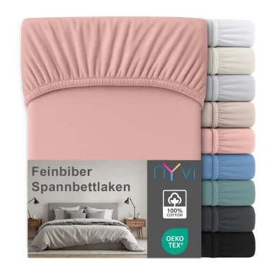 NYVI Feinbiber Spannbettlaken Deluxe für Matratzen bis 25 cm Steghöhe - Extra Warm & Weich, 100% Baumwolle, Bügelfrei, Vorgekrumpft Farbe:Altrosa;Größe:180x200 cm