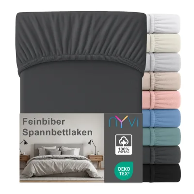 NYVI Feinbiber Spannbettlaken Deluxe für Matratzen bis 25 cm Steghöhe - Extra Warm & Weich, 100% Baumwolle, Bügelfrei, Vorgekrumpft Farbe:Anthrazit;Größe:90x200 cm