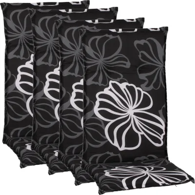 NYVI Gartenstuhl-Auflage Barcelona – Hochlehnerauflage für Gartenstühle Dessin:Black Flower;Anzahl:4er Set