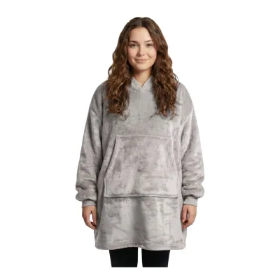 NYVI IamFlauschi Hoodie Decke mit Ärmeln, Kapuze und Kängurutasche - Mit flauschiger Sherpa Innenseite - Tragbare Flanell Decke zum Anziehen für Erwachsene & Jugendliche Farbe:Grau;Größe:S/M 75x75 cm