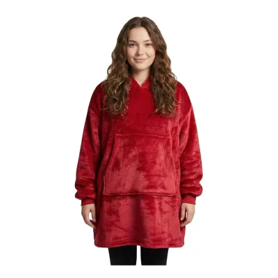 NYVI IamFlauschi Hoodie Decke mit Ärmeln, Kapuze und Kängurutasche - Mit flauschiger Sherpa Innenseite - Tragbare Flanell Decke zum Anziehen für Erwachsene & Jugendliche Farbe:Rot-Burgund;Größe:L/XL 95x95 cm