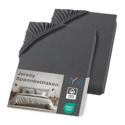 NYVI Jersey Spannbettlaken DreamScience für Matratzen bis 22 cm Höhe - Weich & Anschmiegsam, Rundumgummizug, Bügelfrei Farbe:anthrazit;Größe:120x200 - 130x200 cm (2er Pack)