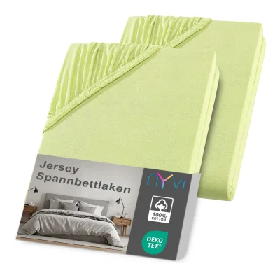 NYVI Jersey Spannbettlaken DreamScience für Matratzen bis 22 cm Höhe - Weich & Anschmiegsam, Rundumgummizug, Bügelfrei Farbe:apfelgrün;Größe:90x200 - 100x200 cm (2er Pack)