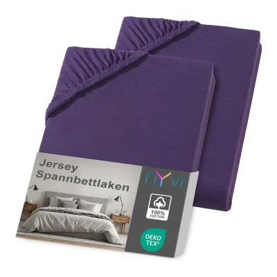 NYVI Jersey Spannbettlaken DreamScience für Matratzen bis 22 cm Höhe - Weich & Anschmiegsam, Rundumgummizug, Bügelfrei Farbe:aubergine;Größe:90x200 - 100x200 cm (2er Pack)
