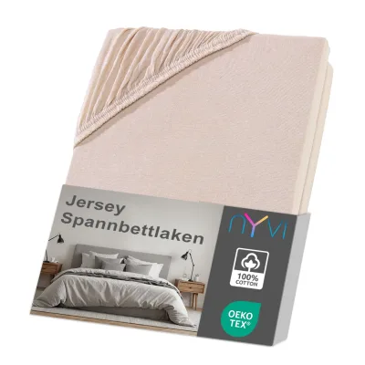 NYVI Jersey Spannbettlaken DreamScience für Matratzen bis 22 cm Höhe - Weich & Anschmiegsam, Rundumgummizug, Bügelfrei Farbe:beige;Größe:180x200 - 200x200 cm