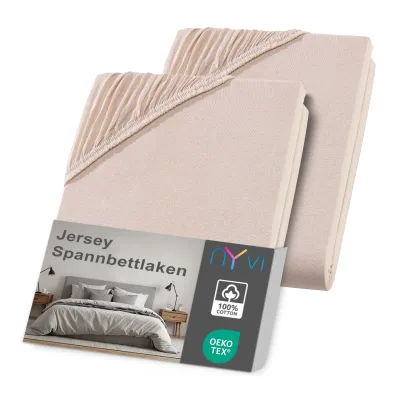NYVI Jersey Spannbettlaken DreamScience für Matratzen bis 22 cm Höhe - Weich & Anschmiegsam, Rundumgummizug, Bügelfrei Farbe:beige;Größe:90x200 - 100x200 cm (2er Pack)