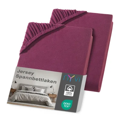 NYVI Jersey Spannbettlaken DreamScience für Matratzen bis 22 cm Höhe - Weich & Anschmiegsam, Rundumgummizug, Bügelfrei Farbe:bordeaux;Größe:120x200 - 130x200 cm (2er Pack)