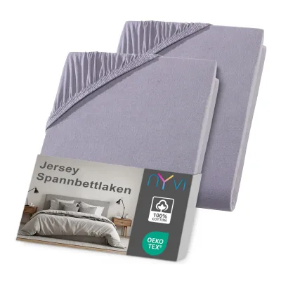 NYVI Jersey Spannbettlaken DreamScience für Matratzen bis 22 cm Höhe - Weich & Anschmiegsam, Rundumgummizug, Bügelfrei Farbe:grau;Größe:120x200 - 130x200 cm (2er Pack)