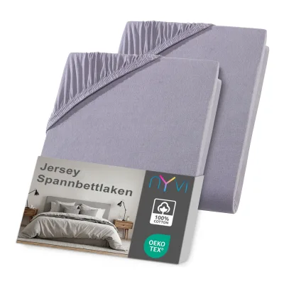 NYVI Jersey Spannbettlaken DreamScience für Matratzen bis 22 cm Höhe - Weich & Anschmiegsam, Rundumgummizug, Bügelfrei Farbe:grau;Größe:180x200 - 200x200 cm (2er Pack)