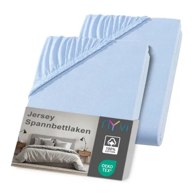 NYVI Jersey Spannbettlaken DreamScience für Matratzen bis 22 cm Höhe - Weich & Anschmiegsam, Rundumgummizug, Bügelfrei Farbe:hellblau;Größe:180x200 - 200x200 cm (2er Pack)