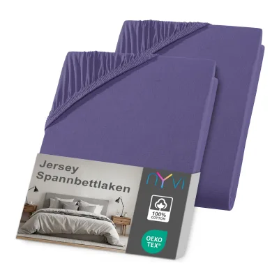NYVI Jersey Spannbettlaken DreamScience für Matratzen bis 22 cm Höhe - Weich & Anschmiegsam, Rundumgummizug, Bügelfrei Farbe:lila;Größe:90x200 - 100x200 cm (2er Pack)