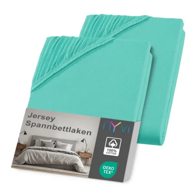 NYVI Jersey Spannbettlaken DreamScience für Matratzen bis 22 cm Höhe - Weich & Anschmiegsam, Rundumgummizug, Bügelfrei Farbe:mint;Größe:90x200 - 100x200 cm (2er Pack)