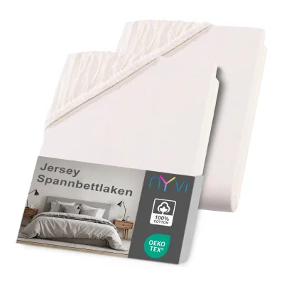 NYVI Jersey Spannbettlaken DreamScience für Matratzen bis 22 cm Höhe - Weich & Anschmiegsam, Rundumgummizug, Bügelfrei Farbe:natur;Größe:140x200 - 160x200 cm (2er Pack)