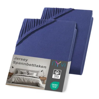 NYVI Jersey Spannbettlaken DreamScience für Matratzen bis 22 cm Höhe - Weich & Anschmiegsam, Rundumgummizug, Bügelfrei Farbe:navyblau;Größe:90x200 - 100x200 cm (2er Pack)