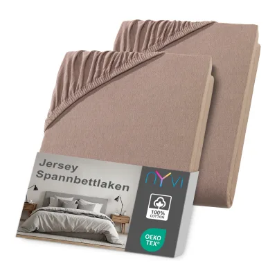 NYVI Jersey Spannbettlaken DreamScience für Matratzen bis 22 cm Höhe - Weich & Anschmiegsam, Rundumgummizug, Bügelfrei Farbe:nougat;Größe:90x200 - 100x200 cm (2er Pack)