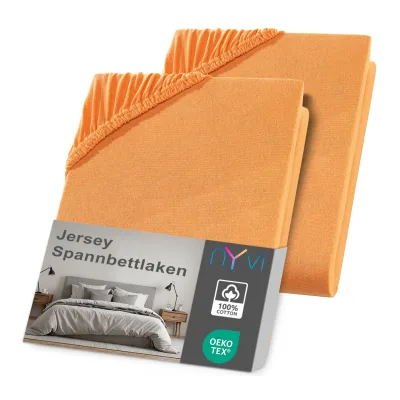 NYVI Jersey Spannbettlaken DreamScience für Matratzen bis 22 cm Höhe - Weich & Anschmiegsam, Rundumgummizug, Bügelfrei Farbe:orange;Größe:90x200 - 100x200 cm (2er Pack)