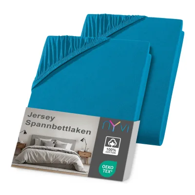NYVI Jersey Spannbettlaken DreamScience für Matratzen bis 22 cm Höhe - Weich & Anschmiegsam, Rundumgummizug, Bügelfrei Farbe:petrol;Größe:180x200 - 200x200 cm (2er Pack)