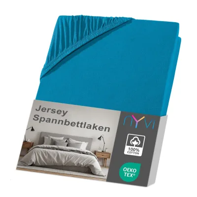 NYVI Jersey Spannbettlaken DreamScience für Matratzen bis 22 cm Höhe - Weich & Anschmiegsam, Rundumgummizug, Bügelfrei Farbe:petrol;Größe:180x200 - 200x200 cm
