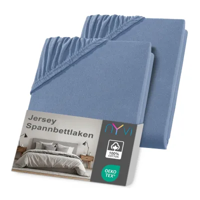 NYVI Jersey Spannbettlaken DreamScience für Matratzen bis 22 cm Höhe - Weich & Anschmiegsam, Rundumgummizug, Bügelfrei Farbe:rauchblau;Größe:180x200 - 200x200 cm (2er Pack)