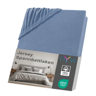 NYVI Jersey Spannbettlaken DreamScience für Matratzen bis 22 cm Höhe - Weich & Anschmiegsam, Rundumgummizug, Bügelfrei Farbe:rauchblau;Größe:180x200 - 200x200 cm