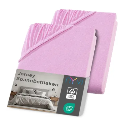 NYVI Jersey Spannbettlaken DreamScience für Matratzen bis 22 cm Höhe - Weich & Anschmiegsam, Rundumgummizug, Bügelfrei Farbe:rosa;Größe:180x200 - 200x200 cm (2er Pack)