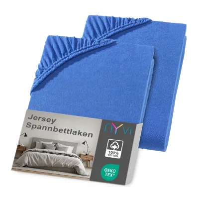 NYVI Jersey Spannbettlaken DreamScience für Matratzen bis 22 cm Höhe - Weich & Anschmiegsam, Rundumgummizug, Bügelfrei Farbe:royalblau;Größe:90x200 - 100x200 cm (2er Pack)
