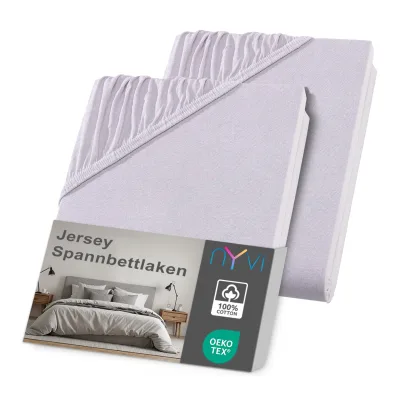 NYVI Jersey Spannbettlaken DreamScience für Matratzen bis 22 cm Höhe - Weich & Anschmiegsam, Rundumgummizug, Bügelfrei Farbe:silber;Größe:120x200 - 130x200 cm (2er Pack)