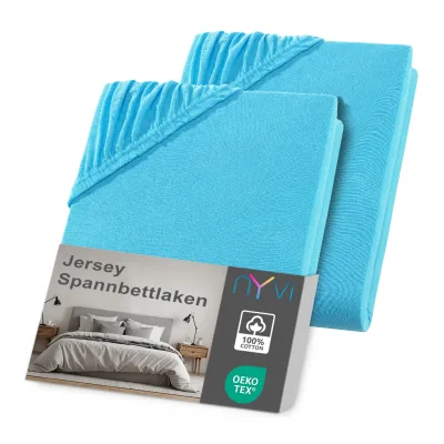 NYVI Jersey Spannbettlaken DreamScience für Matratzen bis 22 cm Höhe - Weich & Anschmiegsam, Rundumgummizug, Bügelfrei Farbe:türkis;Größe:90x200 - 100x200 cm (2er Pack)