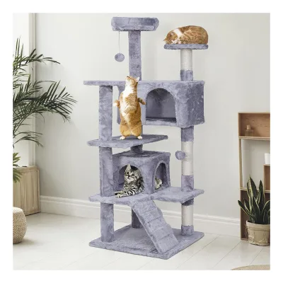 NYVI Katzen Kratzbaum Luzifer 134 cm Grau - Deluxe Katzenbaum mit Katzenhöhlen, Plattformen, Katzenspielzeug und Sisal Kratzsäule