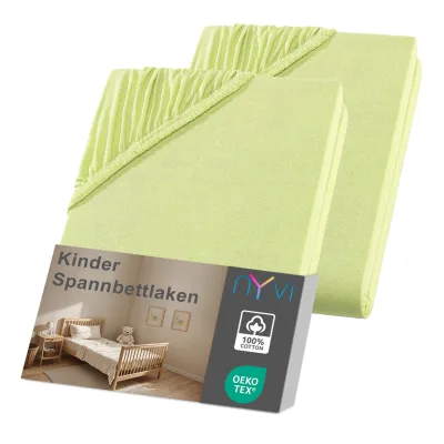 NYVI Kinder Spannbettlaken Junior für Kinderbettmatratzen bis 12cm Höhe - Weich & Anschmiegsam, Rundumgummizug, Bügelfrei Farbe:apfelgrün;Größe:70x140 cm (2er Pack)