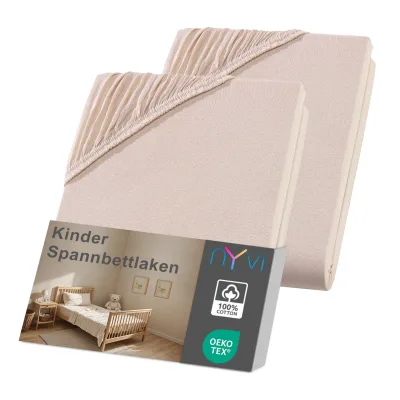 NYVI Kinder Spannbettlaken Junior für Kinderbettmatratzen bis 12cm Höhe - Weich & Anschmiegsam, Rundumgummizug, Bügelfrei Farbe:beige;Größe:70x140 cm (2er Pack)