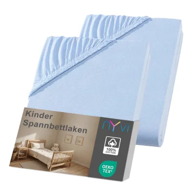 NYVI Kinder Spannbettlaken Junior für Kinderbettmatratzen bis 12cm Höhe - Weich & Anschmiegsam, Rundumgummizug, Bügelfrei Farbe:hellblau;Größe:70x140 cm (2er Pack)