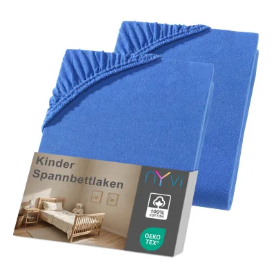 NYVI Kinder Spannbettlaken Junior für Kinderbettmatratzen bis 12cm Höhe - Weich & Anschmiegsam, Rundumgummizug, Bügelfrei Farbe:royalblau;Größe:70x140 cm (2er Pack)