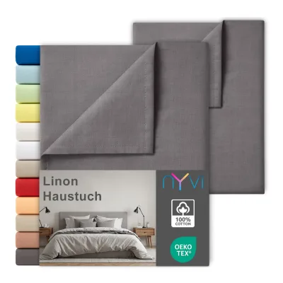 NYVI Linon Deluxe Bettlaken ohne Gummizug aus 100% atmungsaktiver Baumwolle - Betttuch auch als Sommerdecke nutzbar Farbe:Anthrazit;Größe:150x250 cm (2er Set)