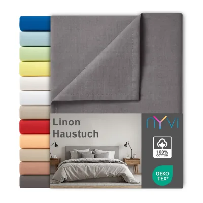 NYVI Linon Deluxe Bettlaken ohne Gummizug aus 100% atmungsaktiver Baumwolle - Betttuch auch als Sommerdecke nutzbar Farbe:Anthrazit;Größe:240x260 cm (2er Set)
