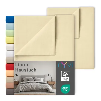 NYVI Linon Deluxe Bettlaken ohne Gummizug aus 100% atmungsaktiver Baumwolle - Betttuch auch als Sommerdecke nutzbar Farbe:Creme;Größe:240x260 cm (2er Set)